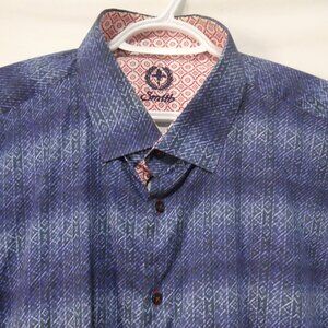 SMITH | 3XL | Blue Geometric Patterned Casual / Dress Shirt | Made In Turkey